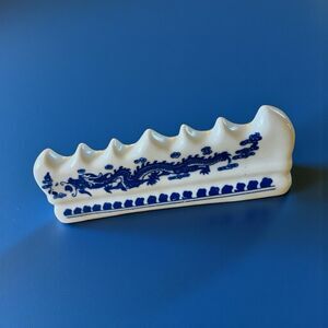 Dragon Calligraphy Paint Brush Rest 6 Slots Blue And White Porcelain Vintage